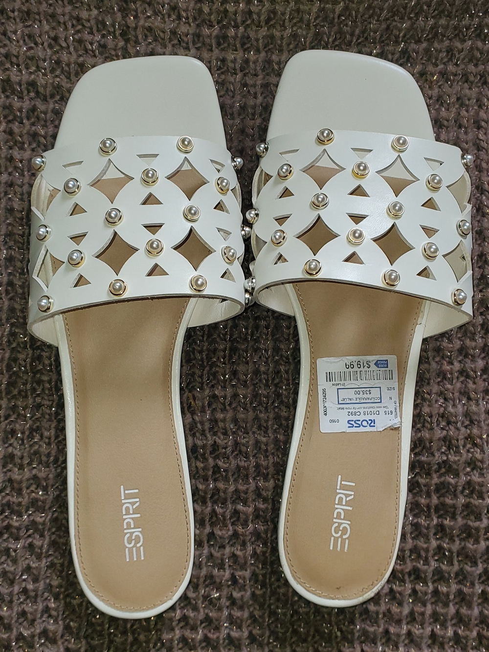 Esprit White Studded Cutout Slide Mules